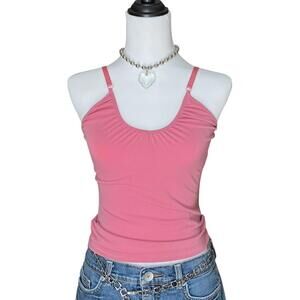 early 2000s Forever 21 pink cami top with ruched neckline and adjustable straps